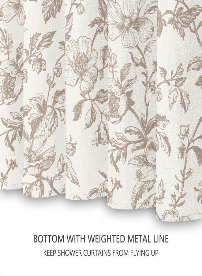 Tititex Boho Rustic Beige Flower Faux Linen Shower Curtain, Vintage Bathroom Decoration Shower Curtain Sets 71x71 in with Hooks - Image 5